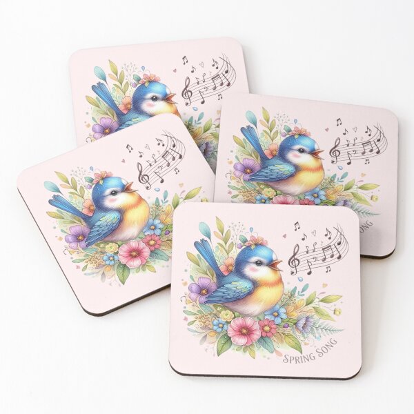Item preview, Singing Blue Bird with Flowers – Spring Melody Art designed and sold by Good Vibes .