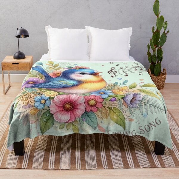 Item preview, Singing Blue Bird with Flowers – Spring Melody Art designed and sold by Good Vibes .