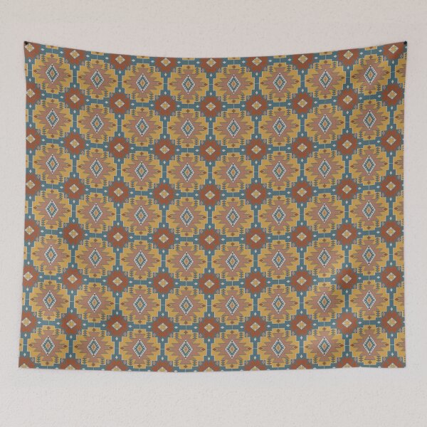 Item preview, Vibrant Southwestern Geometric Pattern Mustard Teal and Rust Earth Tone  designed and sold by NoemiMarozsan.