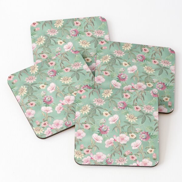 Item preview, Vintage Passiflora and Hibiscus tropical flowers designed and sold by Bloomery Decor.