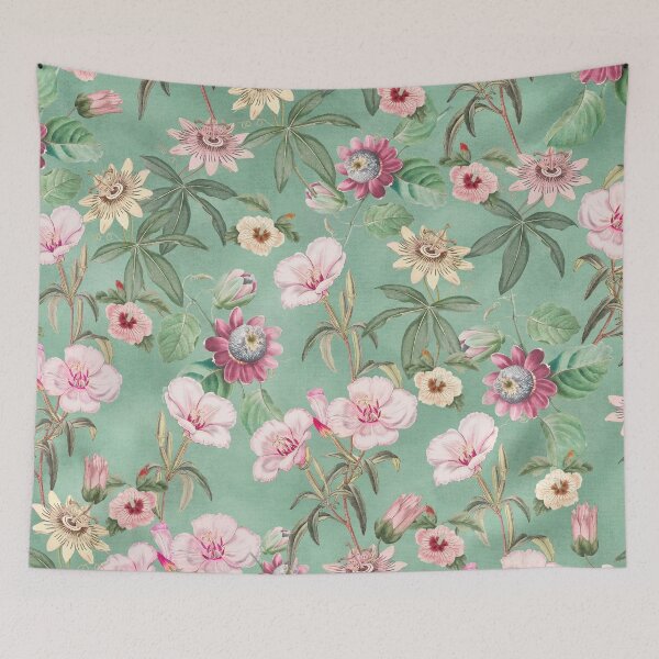 Item preview, Vintage Passiflora and Hibiscus tropical flowers designed and sold by Bloomery Decor.