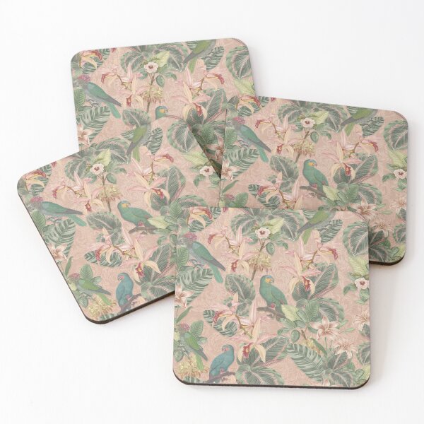Item preview, Vintage Tropical Birds & Parrots in Lush Botanical Jungle on Blush Pink designed and sold by Bloomery Decor.