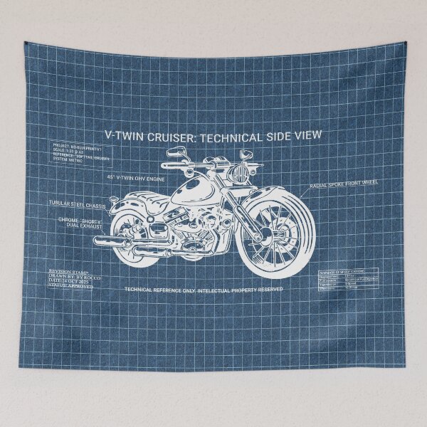 Item preview, Vintage V-Twin Motorcycle Technical Blueprint - Heritage Edition designed and sold by byRocco.