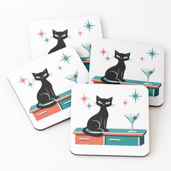 Item preview, Retro Mid-Century Modern Black Cat & Martini Art designed and sold by Art-Selling.