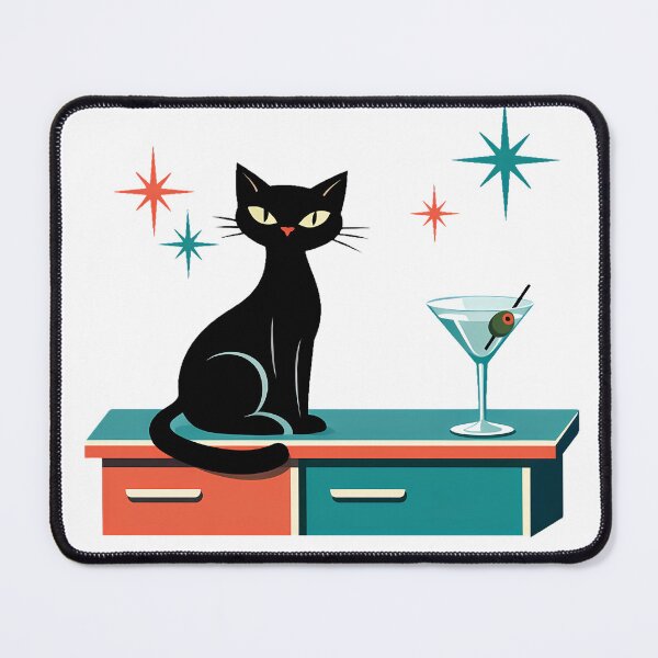 Item preview, Retro Mid-Century Modern Black Cat & Martini Art designed and sold by Art-Selling.