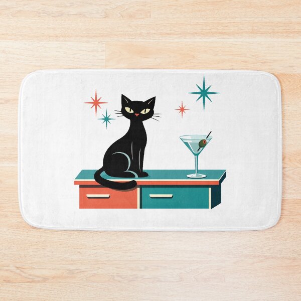 Item preview, Retro Mid-Century Modern Black Cat & Martini Art designed and sold by Art-Selling.