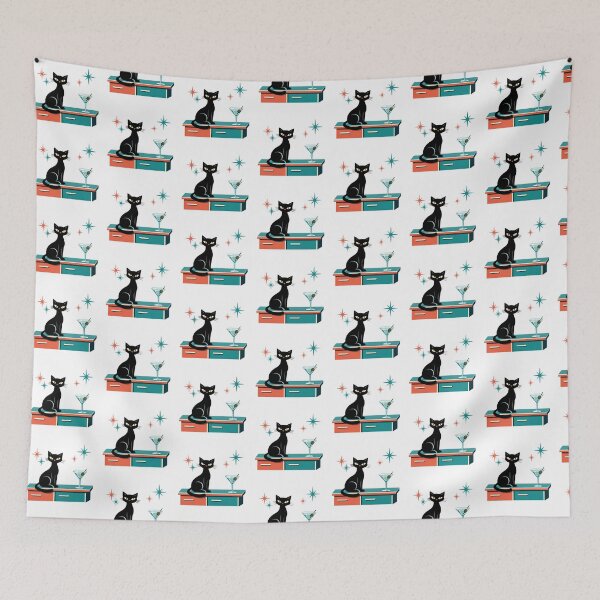 Item preview, Retro Mid-Century Modern Black Cat & Martini Art designed and sold by Art-Selling.