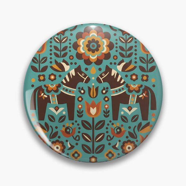 Item preview, Teal Dala Horse Pattern – Scandinavian Folk Art Fusion by heidiannemorris © designed and sold by FOLK ART FUSION by heidiannemorris.