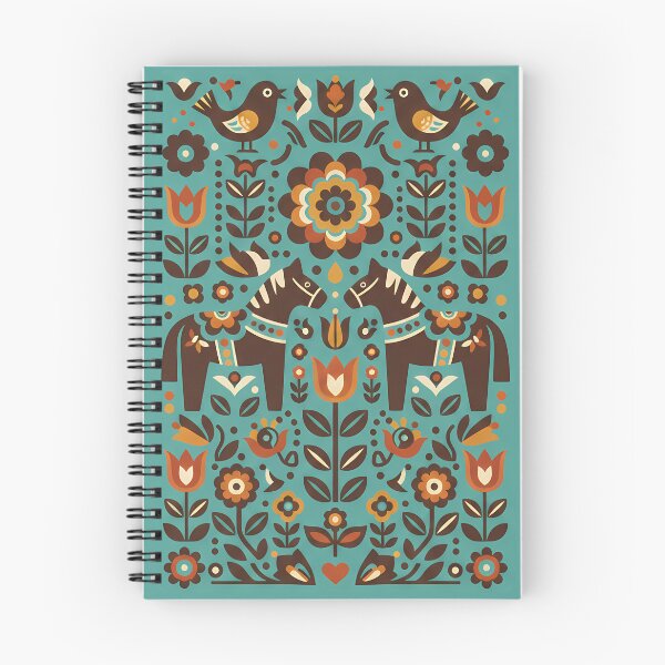 Item preview, Teal Dala Horse Pattern – Scandinavian Folk Art Fusion by heidiannemorris © designed and sold by FOLK ART FUSION.