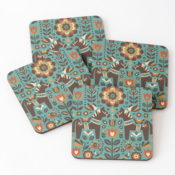 Item preview, Teal Dala Horse Pattern – Scandinavian Folk Art Fusion by heidiannemorris © designed and sold by FOLK ART FUSION by heidiannemorris.