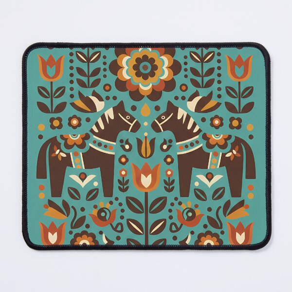 Item preview, Teal Dala Horse Pattern – Scandinavian Folk Art Fusion by heidiannemorris © designed and sold by FOLK ART FUSION by heidiannemorris.