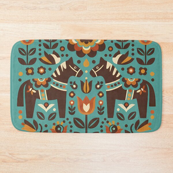 Item preview, Teal Dala Horse Pattern – Scandinavian Folk Art Fusion by heidiannemorris © designed and sold by FOLK ART FUSION by heidiannemorris.