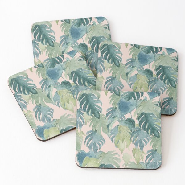 Item preview, tropical watercolor botanical monstera and palm leaves designed and sold by Bloomery Decor.