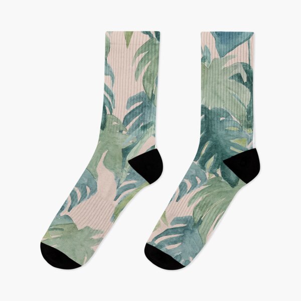 Item preview, tropical watercolor botanical monstera and palm leaves designed and sold by Bloomery Decor.