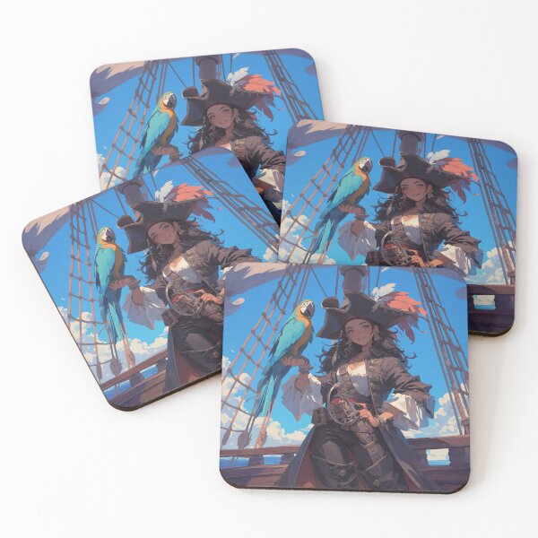 Item preview, “Fearless Female Pirate Captain with Parrot – Ocean Adventure Fantasy Art designed and sold by PrintsGateWay.