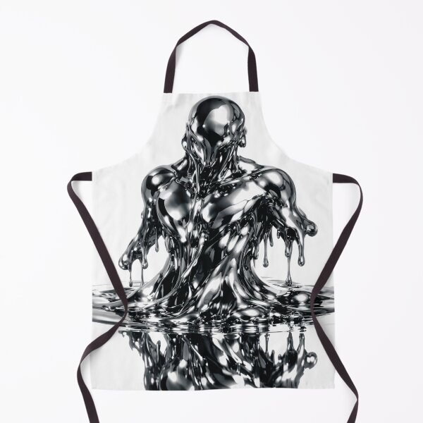 Item preview, A reflective liquid chrome humanoid melting into a puddle of metallic fluid, blending sculpture and sci‑fi aesthetics. Moody, surreal and futuristic imagery conveying transformation, designed and sold by Dejbar.