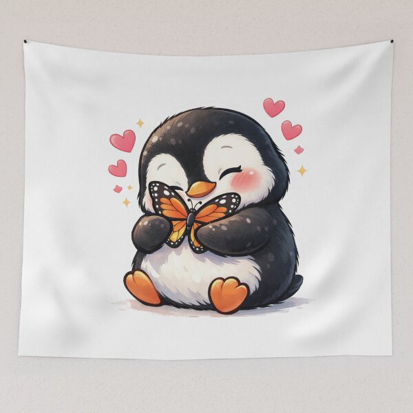 Item preview, Cute Penguin Hugging Butterfly – Kawaii Love Aesthetic Design designed and sold by Radha Krishna curated finds.