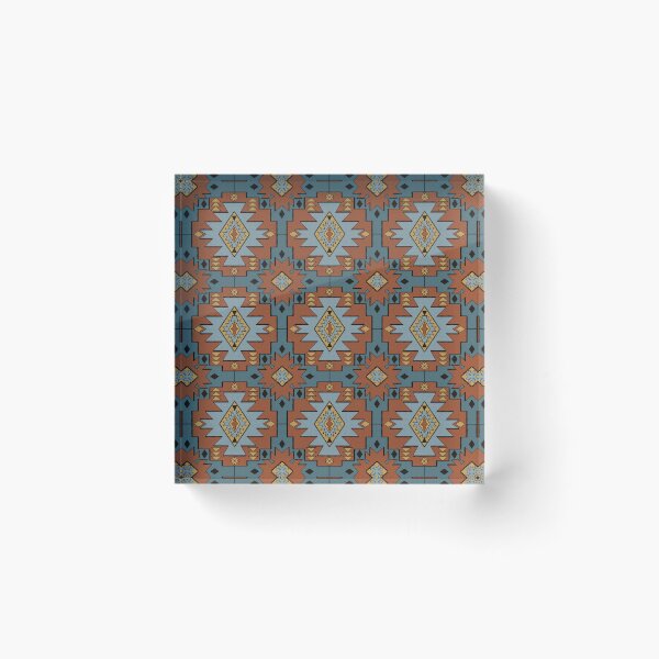 Item preview, Southwestern Diamond Sunburst Pattern in Rust Blue Mustard and Sky blue designed and sold by NoemiMarozsan.
