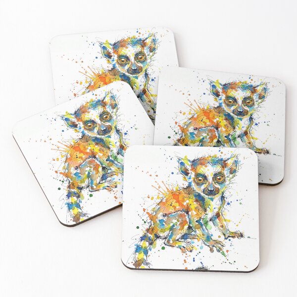 Artikelvorschau, Buntes Baby-Lemuren-Aquarell-Tintenklecks-Kunstwerk entworfen und verkauft von Printpix.