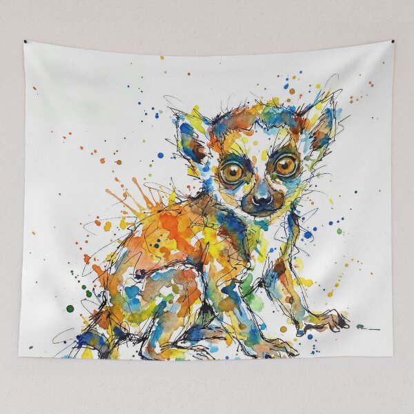 Artikelvorschau, Buntes Baby-Lemuren-Aquarell-Tintenklecks-Kunstwerk entworfen und verkauft von Printpix.