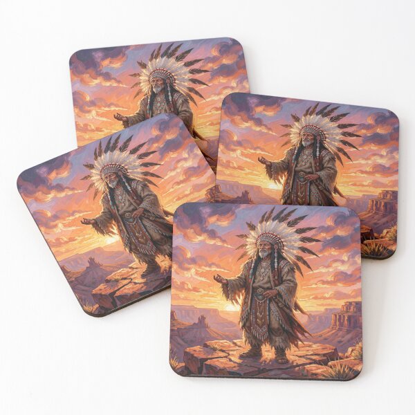 Item preview, Mystic Sunset Shaman Spirit on a Canyon Mesa – Native Energy and Timeless Art designed and sold by FotoworldEdel.