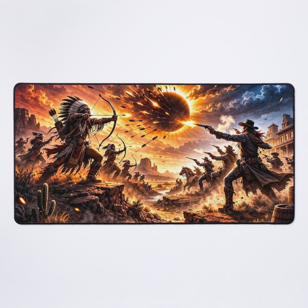 Item preview, Epic Wild West Battle – Cowboy vs Native American Cinematic Sunset designed and sold by Dominik1994.