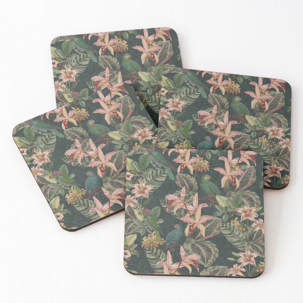 Item preview, Moody Tropical parrot birds jungle foliage designed and sold by Bloomery Decor.