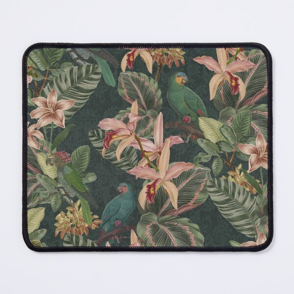 Item preview, Moody Tropical parrot birds jungle foliage designed and sold by Bloomery Decor.