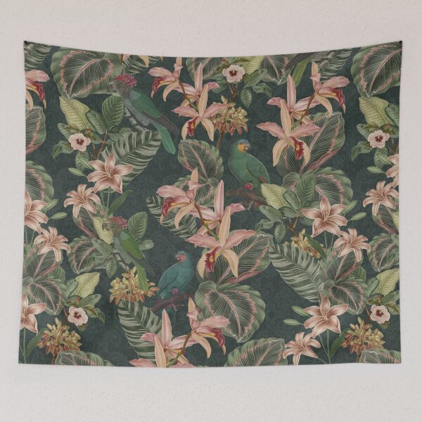 Item preview, Moody Tropical parrot birds jungle foliage designed and sold by Bloomery Decor.