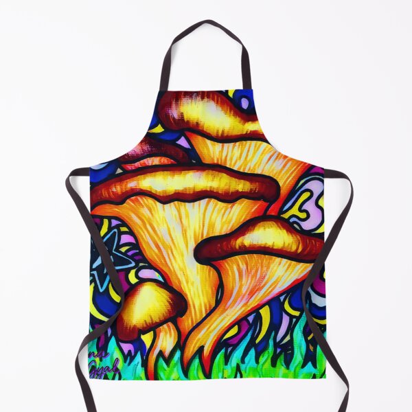 Artikelvorschau, Leuchtende orange Pilze vor buntem Psychedelic-Hintergrund (Oyster) entworfen und verkauft von Nina Di Gyal.