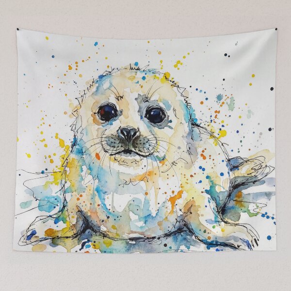 Item preview, Abstract Colourful Baby Seal Pup Watercolour Art designed and sold by Printpix.