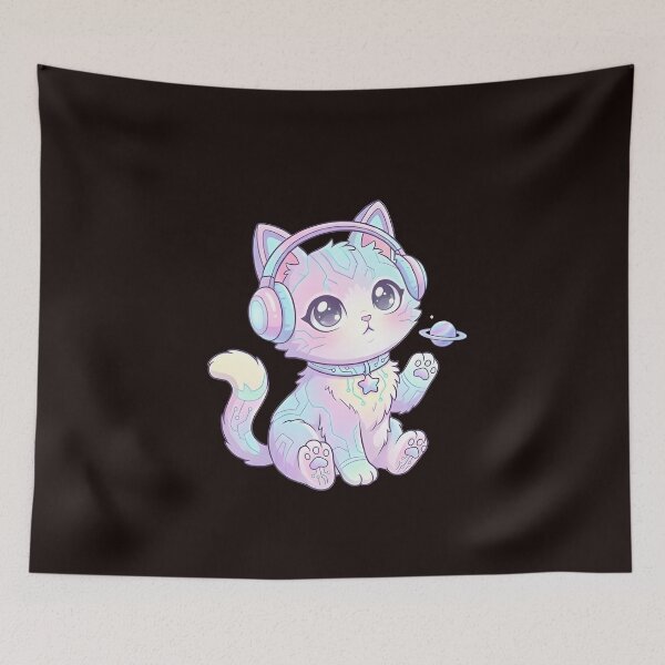 Item preview, Kawaii Cyber Cat - Pastel Neon Space Kitten designed and sold by WalterAdd.