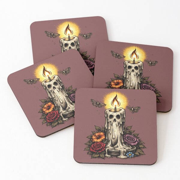 Item preview, Gothic Skull Candle with Moths and Flowers – Dark Aesthetic Tattoo Style Design designed and sold by Karxo-co.