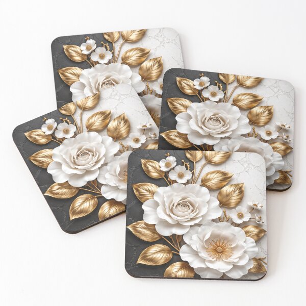 Item preview, Elegant White and Gold Floral Marble Design designed and sold by Kaleidoscope Print.