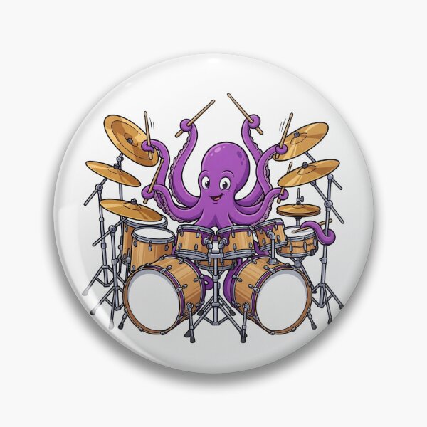 Item preview, Energetic Purple Octopus Playing Acoustic Drums designed and sold by Kvarny.