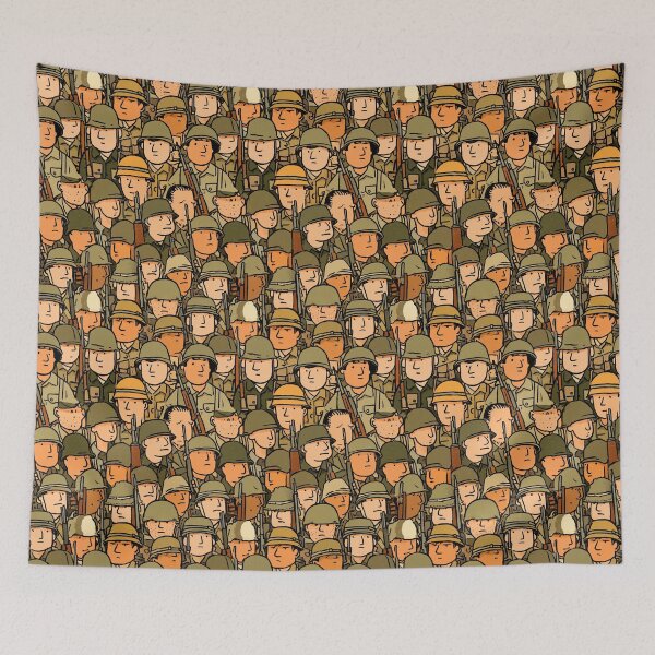 Item preview, Vintage Comic Style Soldier Faces Pattern designed and sold by Piotrek0001.