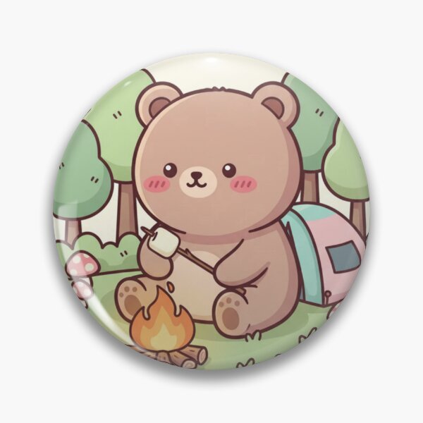 Item preview, Cute Campfire Bear Roasting Marshmallow Cozy Forest Aesthetic Illustration designed and sold by LavinyArt.