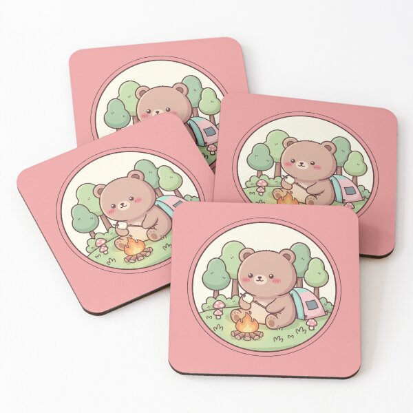 Item preview, Cute Campfire Bear Roasting Marshmallow Cozy Forest Aesthetic Illustration designed and sold by LavinyArt.