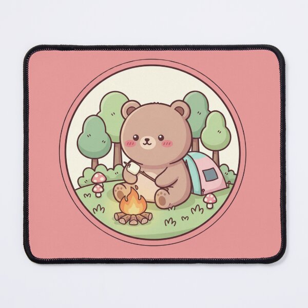 Item preview, Cute Campfire Bear Roasting Marshmallow Cozy Forest Aesthetic Illustration designed and sold by LavinyArt.
