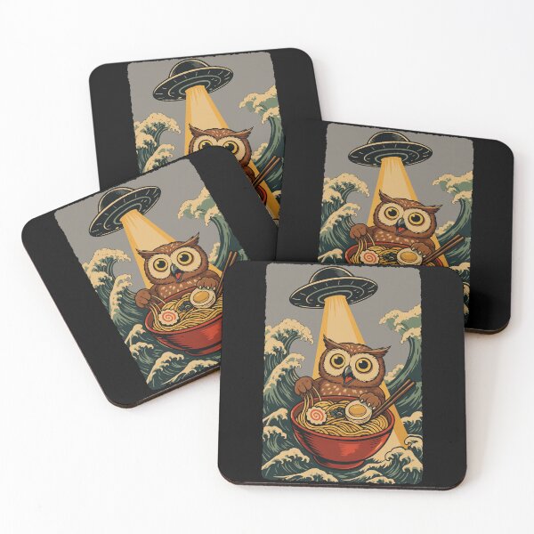 Item preview, Owl Eating Ramen UFO Abduction Funny Retro Japanese Style designed and sold by JEFDodsonArt.