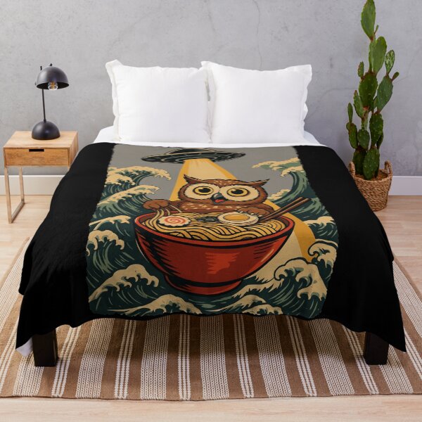 Item preview, Owl Eating Ramen UFO Abduction Funny Retro Japanese Style designed and sold by JEFDodsonArt.
