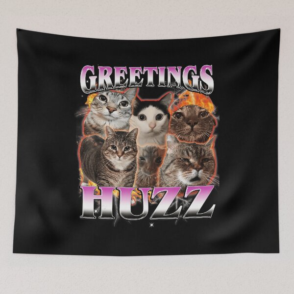 Item preview, Greetings Huzz Funny Cat Meme Chaos Collage designed and sold by tadmercado.