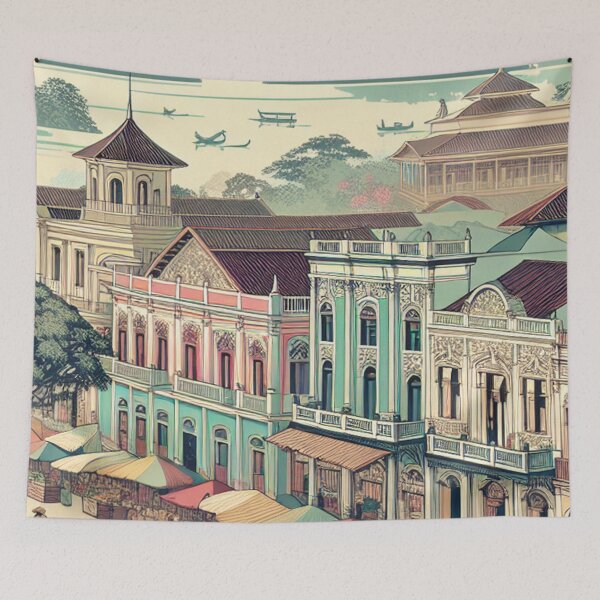 Item preview, Granada Nicaragua Ukiyo-e Inspired Cityscape – Colonial Architecture & Lake Nicaragua designed and sold by Vandy Fullam.