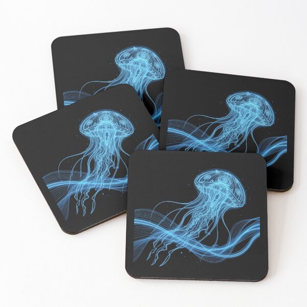 Item preview, Luminous Pulse Neon Blue Jellyfish Waves 3D Art designed and sold by FiveBlessings.