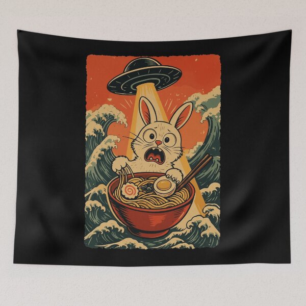 Item preview, Scared Bunny Ramen UFO Retro Japanese Style designed and sold by JEFDodsonArt.