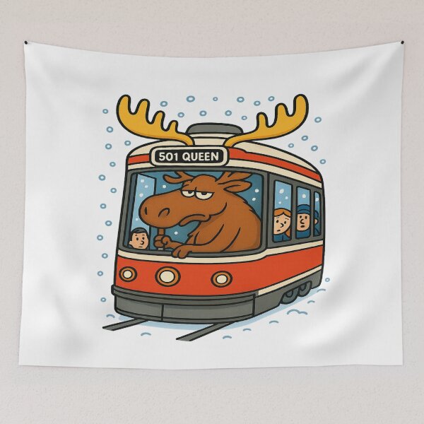Item preview, Funny Moose Tram 501 Queen Cartoon – Cute Winter Commuter Animal Illustration designed and sold by Globalcitytees.