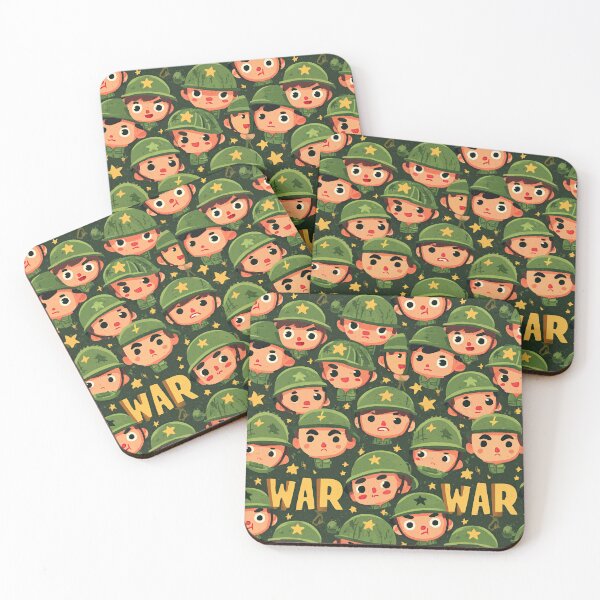 Item preview, Cute Round Cartoon Soldier Faces Green Pattern designed and sold by Piotrek0001.