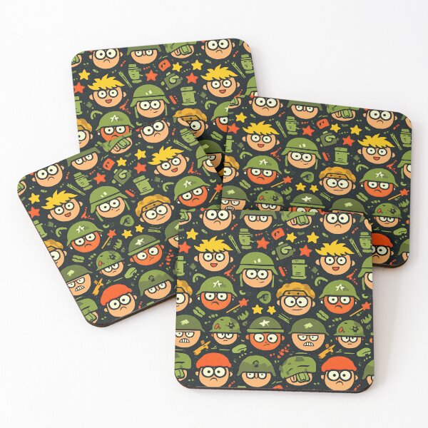 Item preview, Floating Cartoon Soldier Heads and Stars Dark Pattern designed and sold by Piotrek0001.