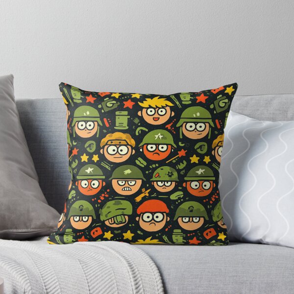 Item preview, Floating Cartoon Soldier Heads and Stars Dark Pattern designed and sold by Piotrek0001.