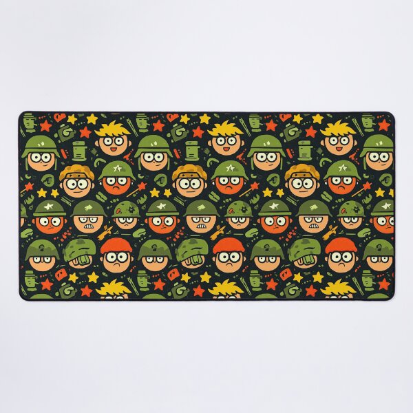 Item preview, Floating Cartoon Soldier Heads and Stars Dark Pattern designed and sold by Piotrek0001.